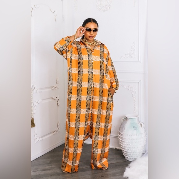 Orange Plaid Jumpsuit - Picture 1 of 8